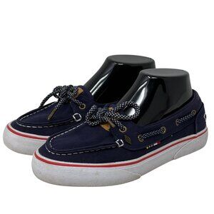 Guy Harvey Womens Navy Canvas Boat Deck Shoes Flag Accent Rope Laces Size 7‎